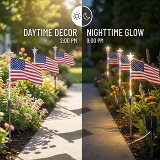 LibertyShine – 8 Solar American Flag Garden Lights