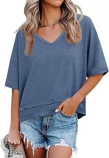 Womens Summer V Neck T Shirts Casual Short Sleeve Flowy Tops Cute Loose Fit Basic Tees Summervibes