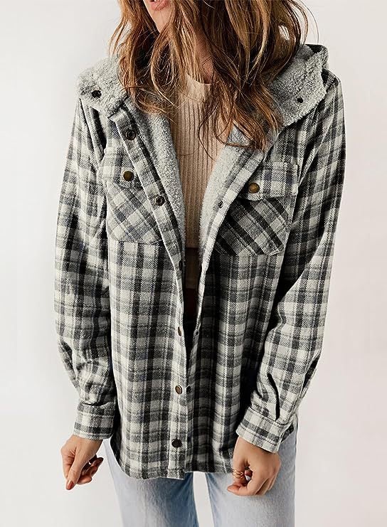 MapleLane - Relaxed Fit Fleece Plaid Jacket