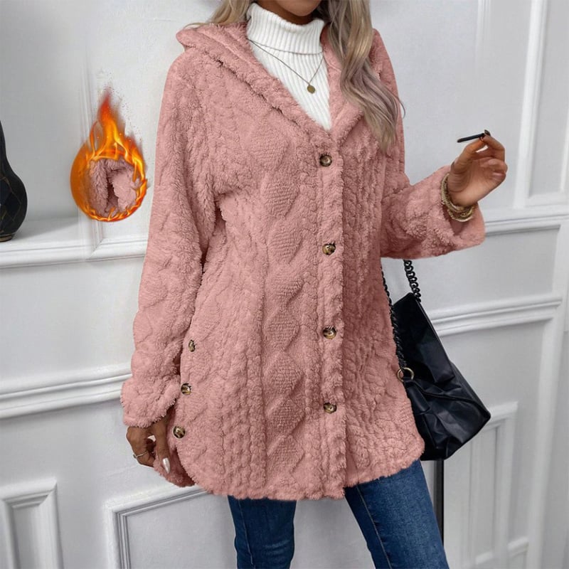 Women's Fall Winter Warm Fashion Jacquard Hooded Cardigan Long Sleeve Coat, Stylish Outerwear for Casual Daily Wear & School Activities