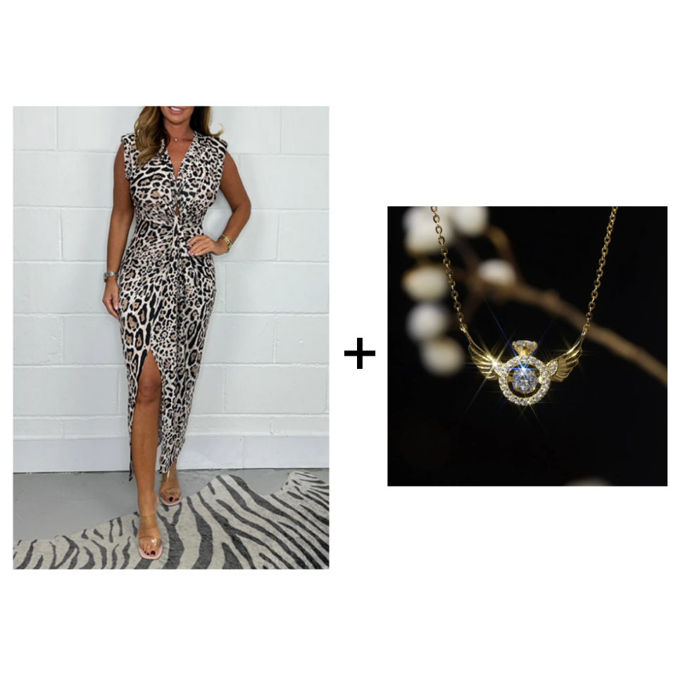 FierceFlair - Leopard Print Deep V Dress