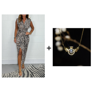 FierceFlair - Leopard Print Deep V Dress