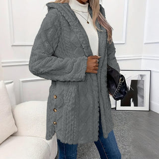 Women's Fall Winter Warm Fashion Jacquard Hooded Cardigan Long Sleeve Coat, Stylish Outerwear for Casual Daily Wear & School Activities