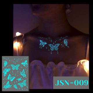 🔥Waterproof Blue Luminous Butterfly Tattoo Stickers - Temporary Body Art for Music Festivals & Parties
