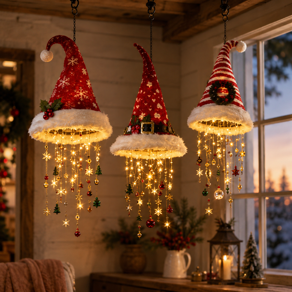 SantaGlow – Warm Light Christmas Hat Chandelier