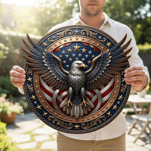Patriotic Eagle Metal Wreath – American Flag Front Door Decor & Veteran Gift