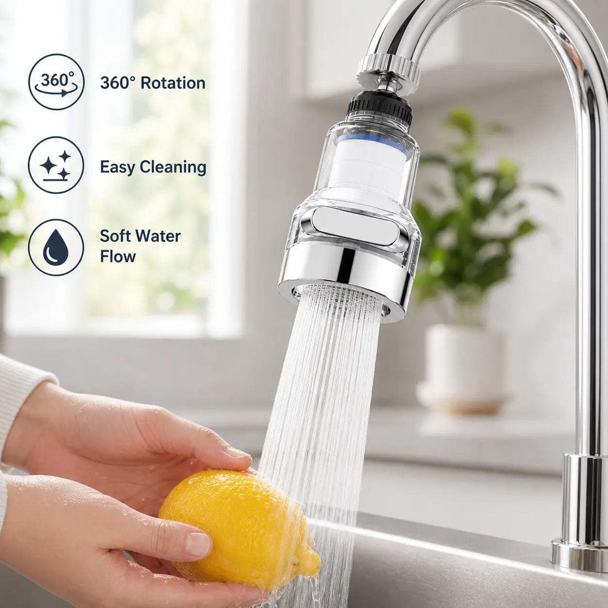 AquaFlow – 360° Rotating 6-Layer Faucet Filter Aerator
