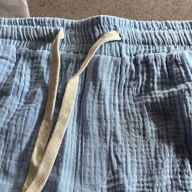 Men's Shorts Summer Shorts Beach Shorts Casual Shorts Drawstring Elastic Waist Solid Color Textured Comfort Short Daily Outdoor Streetwear Fashion Retro Vintage Blue Black Inelastic