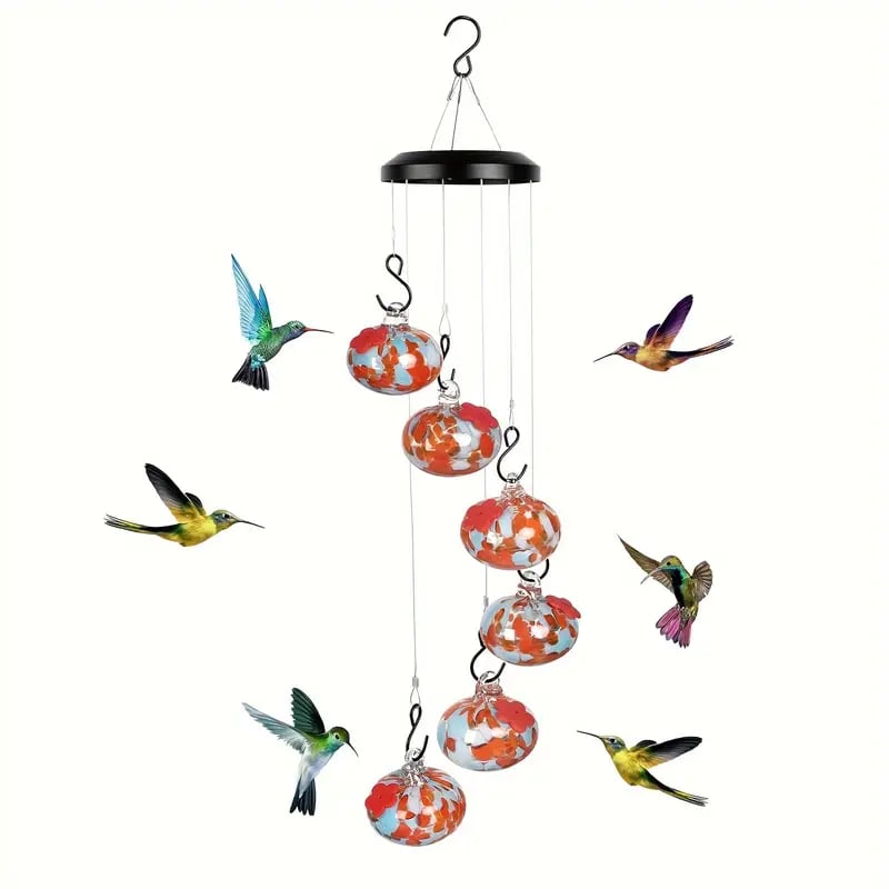 BreezeNest - Glass Wind Chime Feeder for Hummingbirds