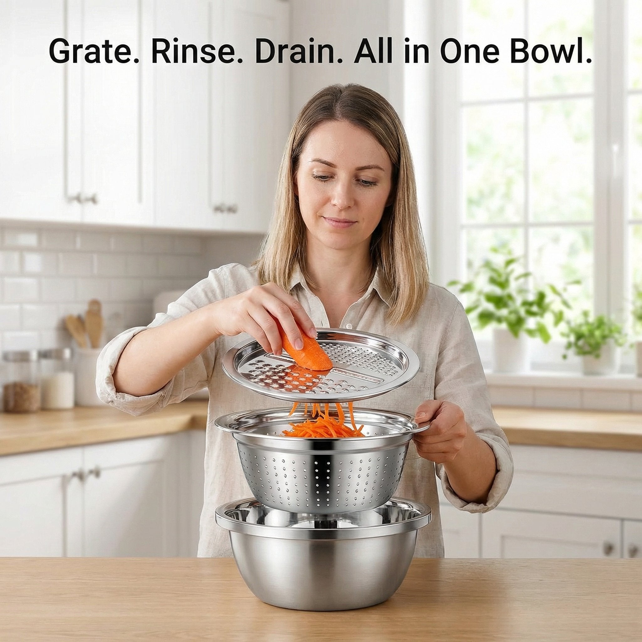 GrateNWash - Multi-Function Steel Prep Bowl