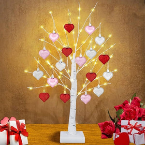 LumiBloom – Heart-Adorned LED Birch Table Decor