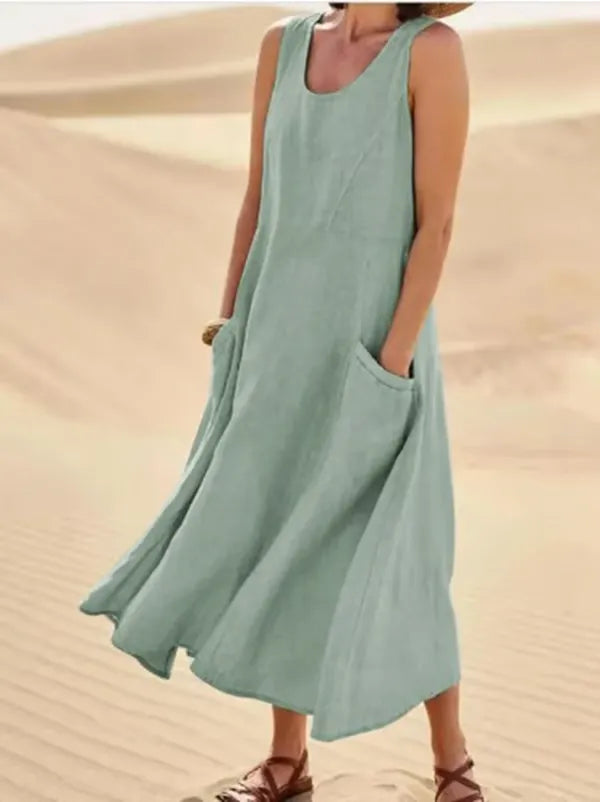 BreezeLoom – Sleeveless Cotton Linen Dress