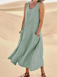 BreezeLoom – Sleeveless Cotton Linen Dress