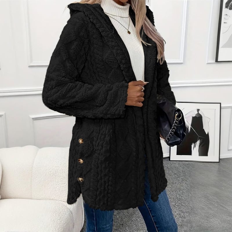 Women's Fall Winter Warm Fashion Jacquard Hooded Cardigan Long Sleeve Coat, Stylish Outerwear for Casual Daily Wear & School Activities