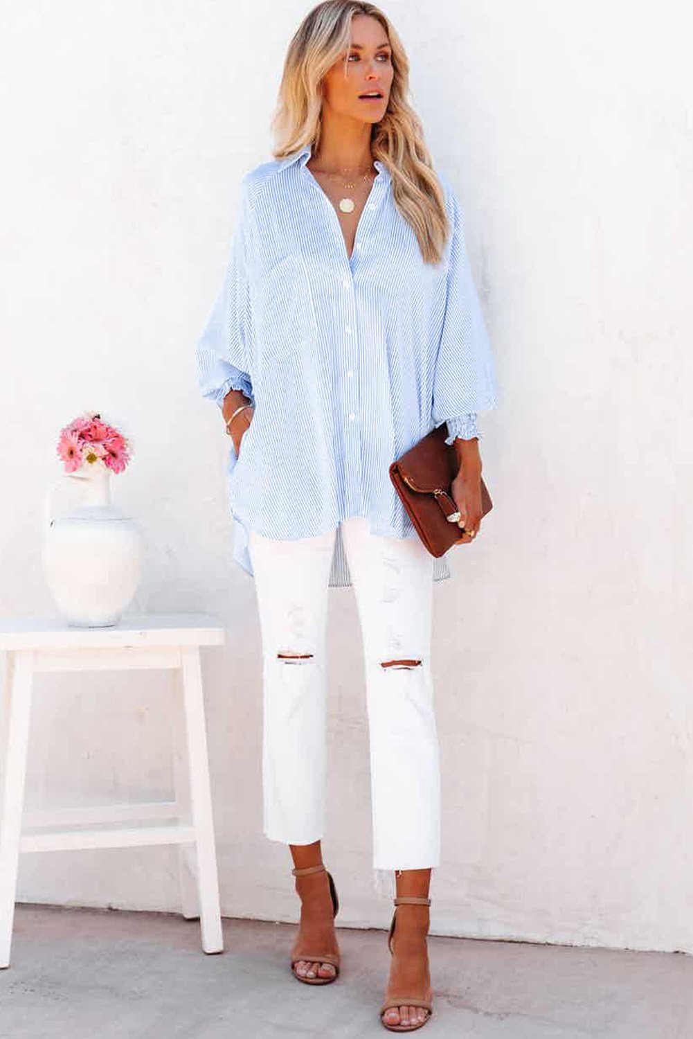 LUXE - Breezy Striped Tunic Shirt