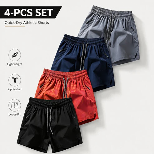 ❄️ Ice Silk Quick-Dry Athletic Gym Shorts 4-Piece Pack – Unrestricted Breathable Comfort