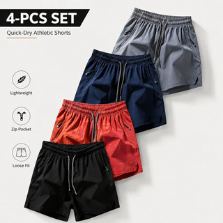 ❄️ Ice Silk Quick-Dry Athletic Gym Shorts 4-Piece Pack – Unrestricted Breathable Comfort