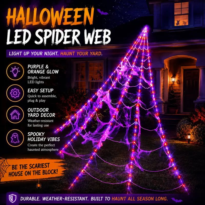SpookGlow – Giant Purple LED Spider Web Lights