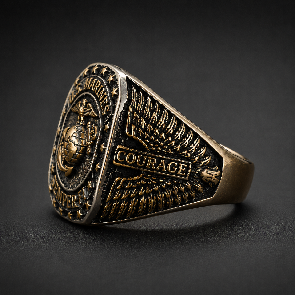 🦅 U.S. Marines Semper Fi Signet Ring - ✈️ BUY 2 FREE SHIPPING