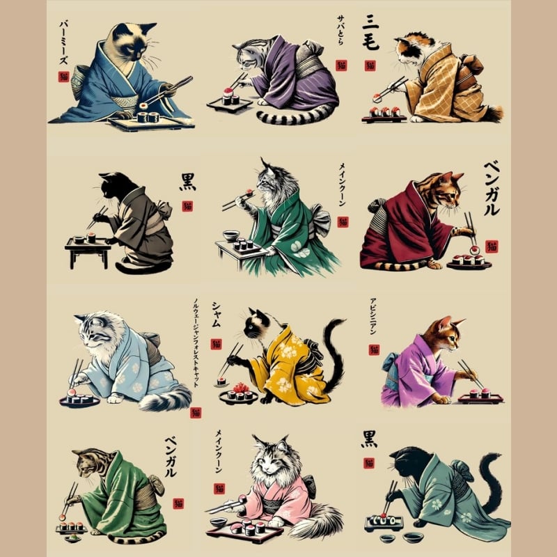 2025 'Cats in Kimonos Eating Sushi' Calendar