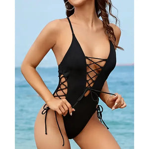 CurveSculpt – Sexy Lace Up One Piece Swimsuit