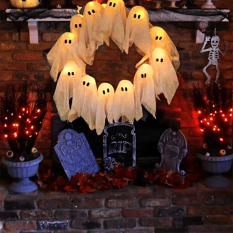 👻Halloween Glowing Ghost Wreath