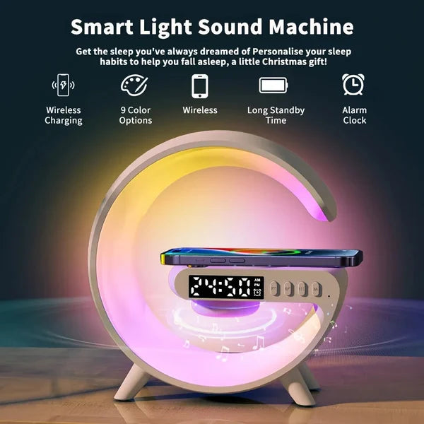 Multifunctional Bluetooth Speaker With Radiant Wireless Charger and Clock marnetic