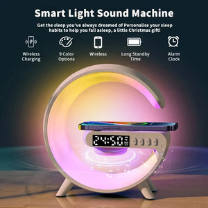 Multifunctional Bluetooth Speaker With Radiant Wireless Charger and Clock