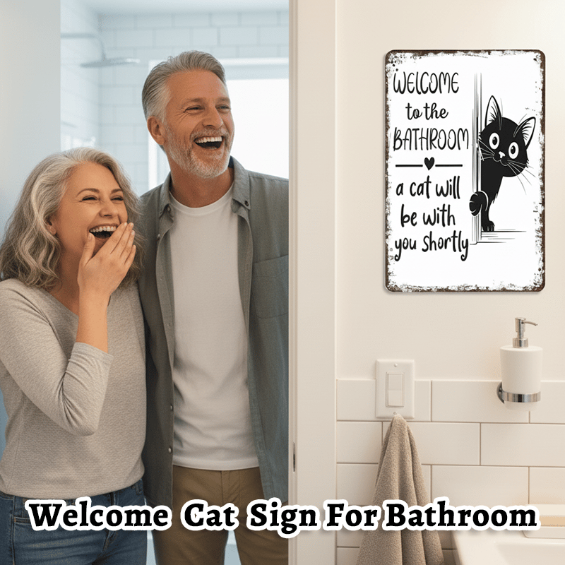 PurrfectWelcome – Funny Cat Bathroom Tin Sign