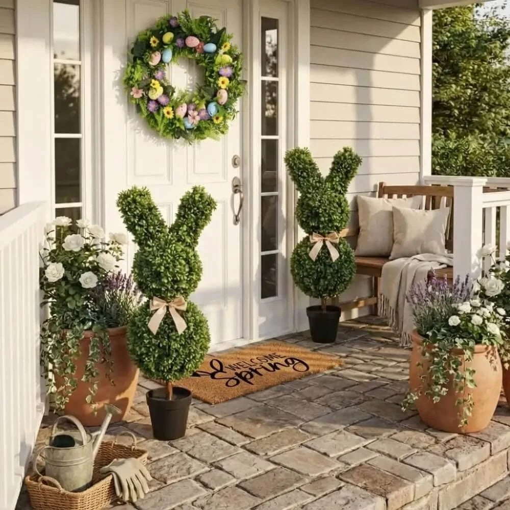 SpringHaven – Decorative 36" Bunny Topiary Set