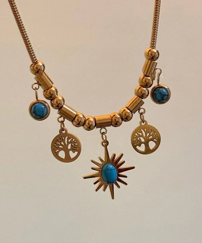 GoldenSol – Vintage Turquoise Sunflower Tassel Necklace