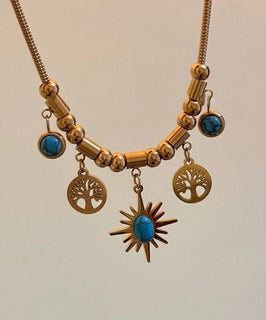GoldenSol – Vintage Turquoise Sunflower Tassel Necklace