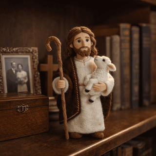✝️ Jesus & Lamb: Hand-Felted Christian Figurine – A Meaningful Gift for Someone You Love