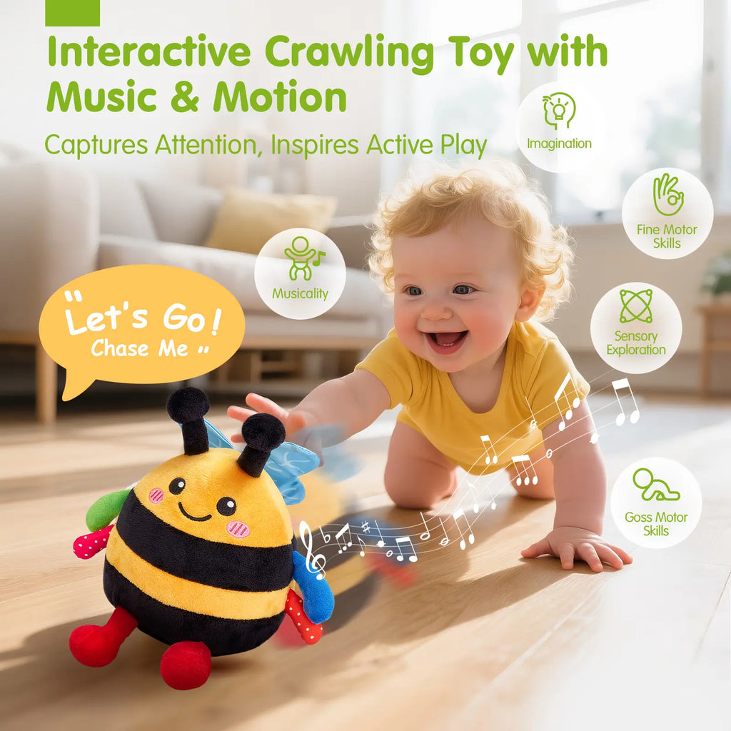Crawling Musical Dancing Bouncing Learning Bee Plush,Abeja que baila/Abeja que canta/ Interactive,48 Songs & Repeat what you say,Tummy Time Toy infant toy for Birthday 0-3 Months/6-12 Months,Cute Gifts Play