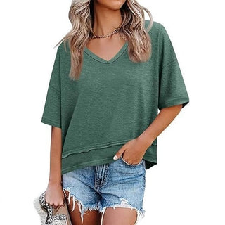 Womens Summer V Neck T Shirts Casual Short Sleeve Flowy Tops Cute Loose Fit Basic Tees Summervibes