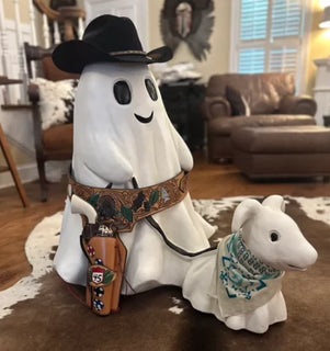 SpookyPaws - Ghostly Pumpkin Dog Statue