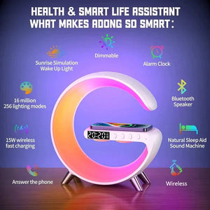 Multifunctional Bluetooth Speaker With Radiant Wireless Charger and Clock marnetic