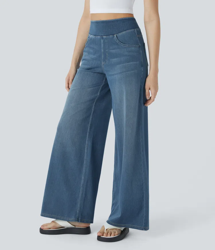 AuraStretch – Super Stretch High-Waisted Wide Leg Jeans