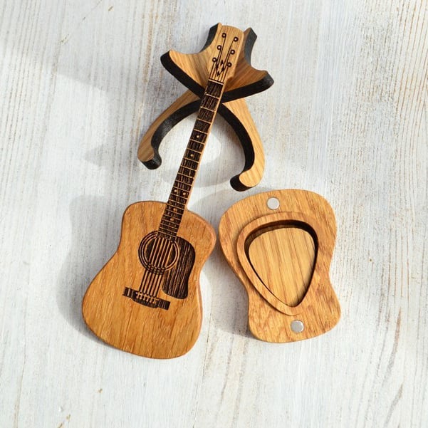 Wooden Guitar Pick Box With Stand marnetic