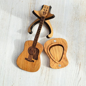 Wooden Guitar Pick Box With Stand