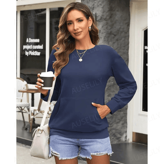 AUSELILY Women's Crewneck Hoodless Sweatshirt With Kangaroo Pocket Fleece Longsleeve Oversized Casual Style Shirt Lightweight Pullover 2026