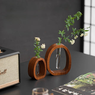 NatureNest – Solid Wood Glass Flower Vase