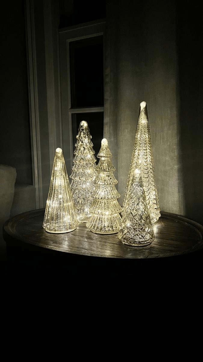 ShimmerSpruce - 5-Piece Lighted Glass Trees