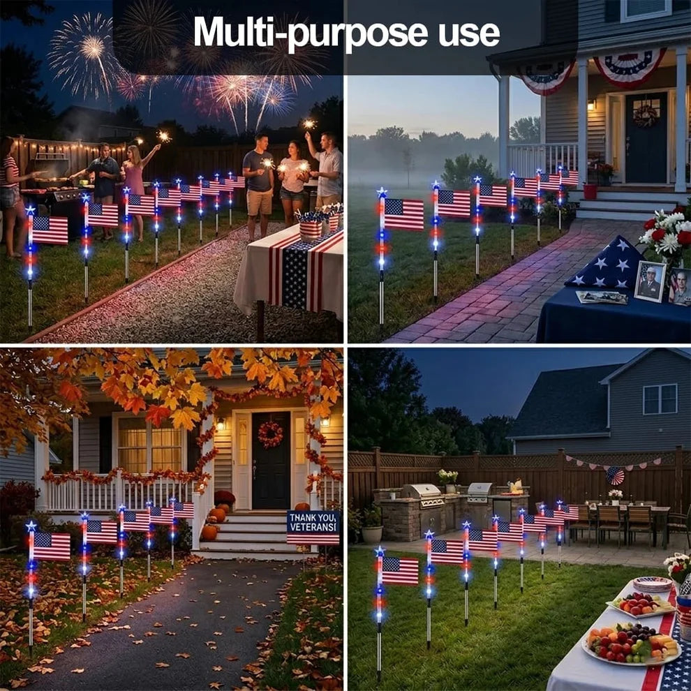 LibertyShine – 8 Solar American Flag Garden Lights