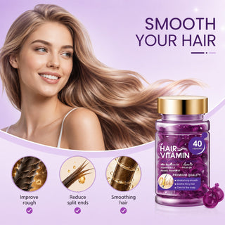Hair Vitamin Capsules Infused with Violet Vitamins & Argan Oil for Color-Treated & Permed Hair Smooths Frizz Restores Silkiness & Shine 40 Capsules.