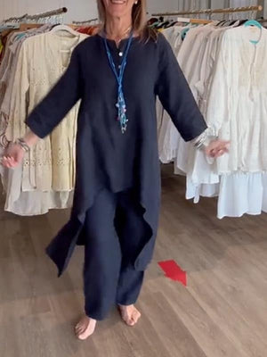 BreezyChic - Solid Color Linen Suit