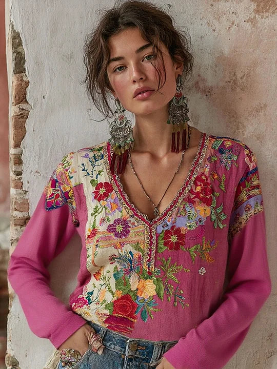 BohoBloom – Vintage Floral Patchwork Hoodie