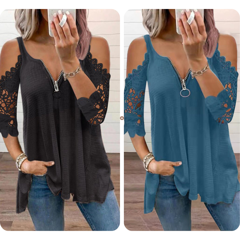 GraceVibe – Elegant Zipper Cold Shoulder Top