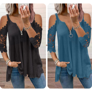 GraceVibe – Elegant Zipper Cold Shoulder Top