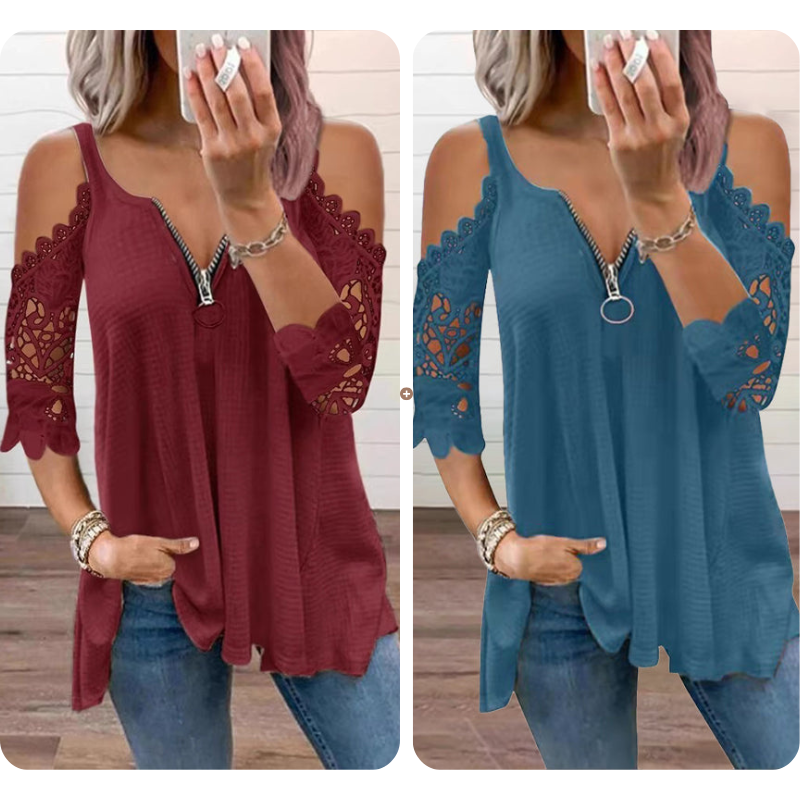 GraceVibe – Elegant Zipper Cold Shoulder Top